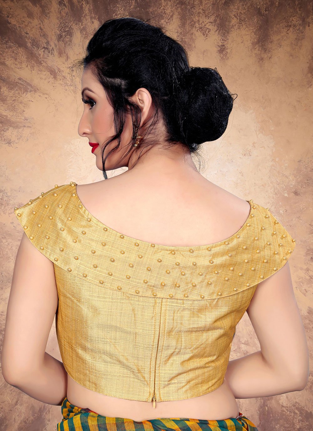 Blouse Silk Beige Moti Work Blouse