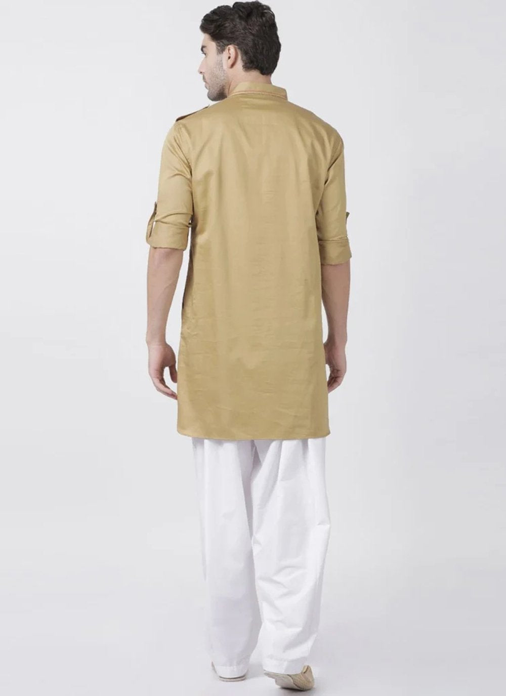 Kurta Pyjama Cotton Beige Plain Mens