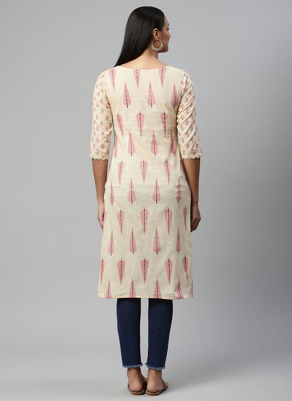 Designer Kurti Cotton Beige Print Kurtis