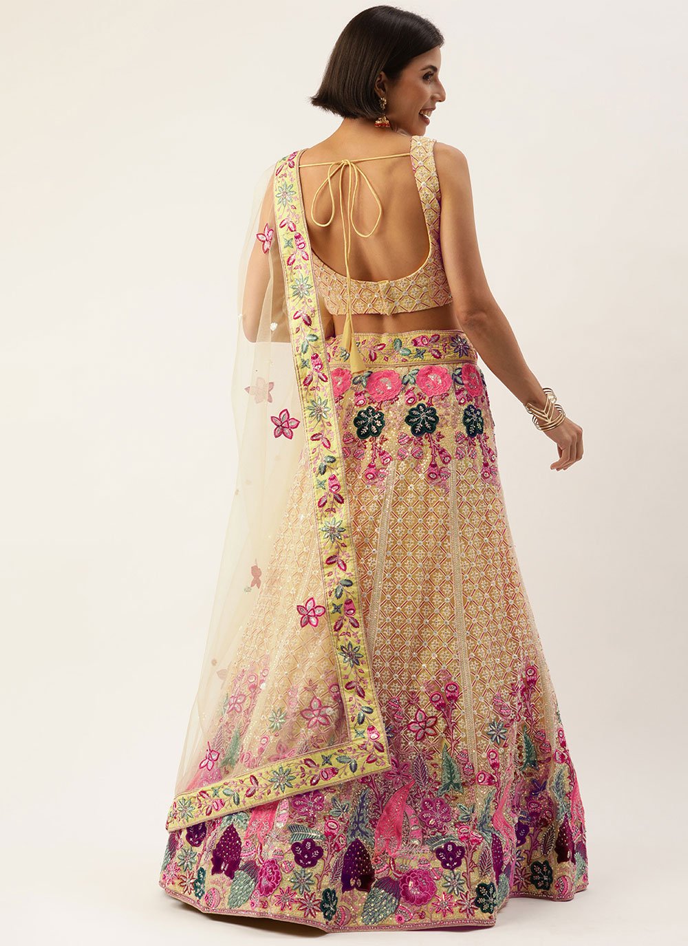 Lehenga Choli Net Beige Fancy Work Lehenga Choli