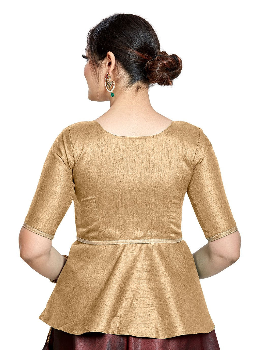 Designer Blouse Art Silk Beige Buttons Blouse