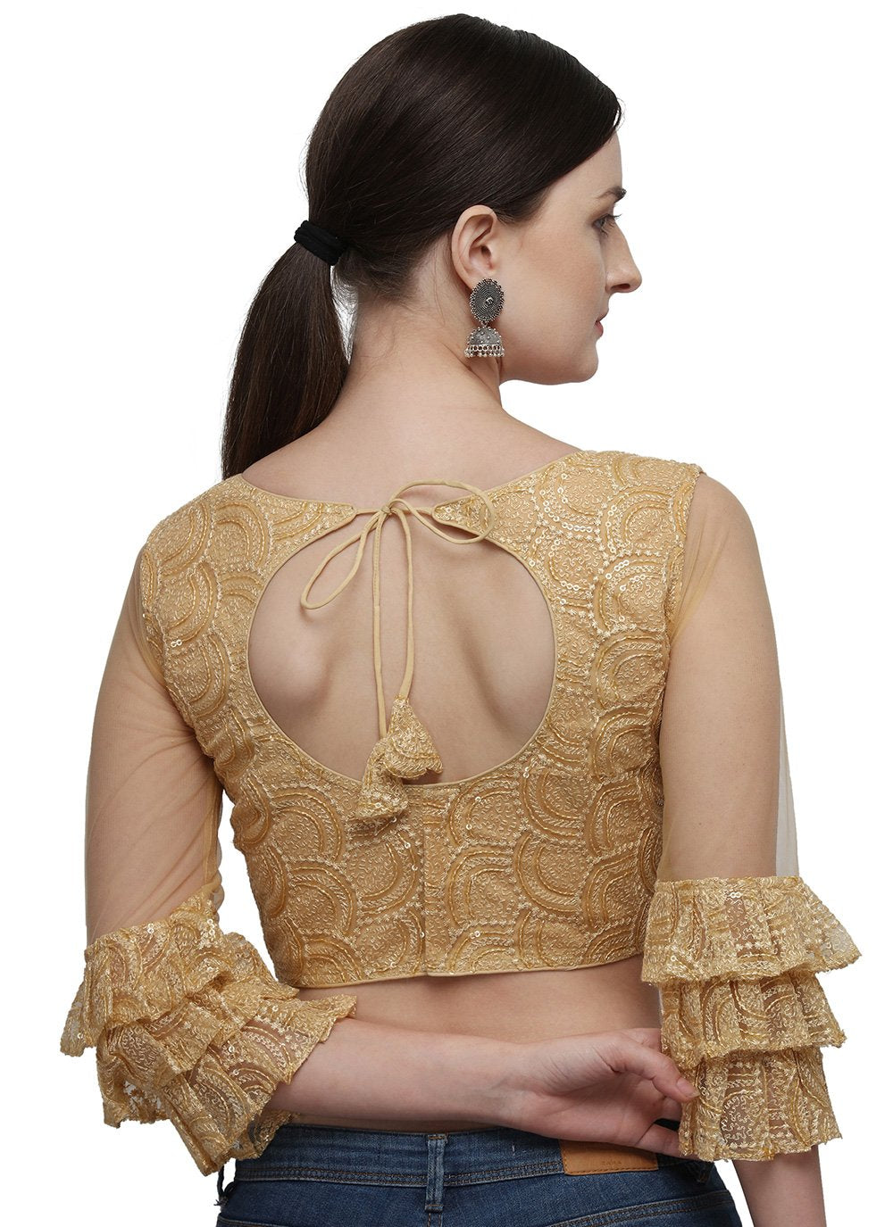 Designer Blouse Net Beige Embroidered Blouse