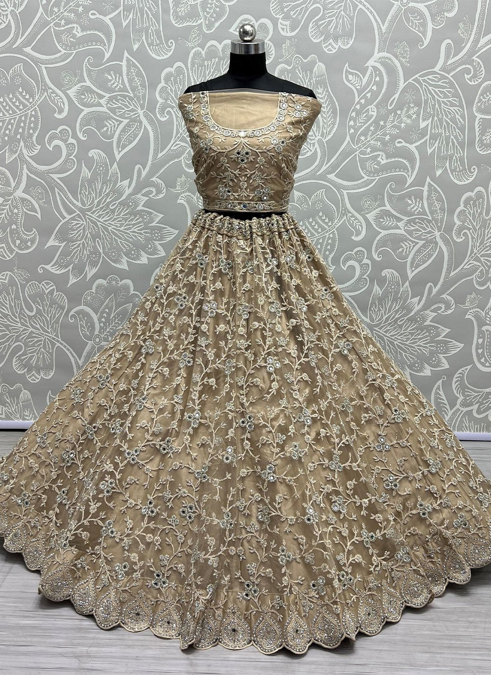 Lehenga Choli Net Beige Dori Work Lehenga Choli