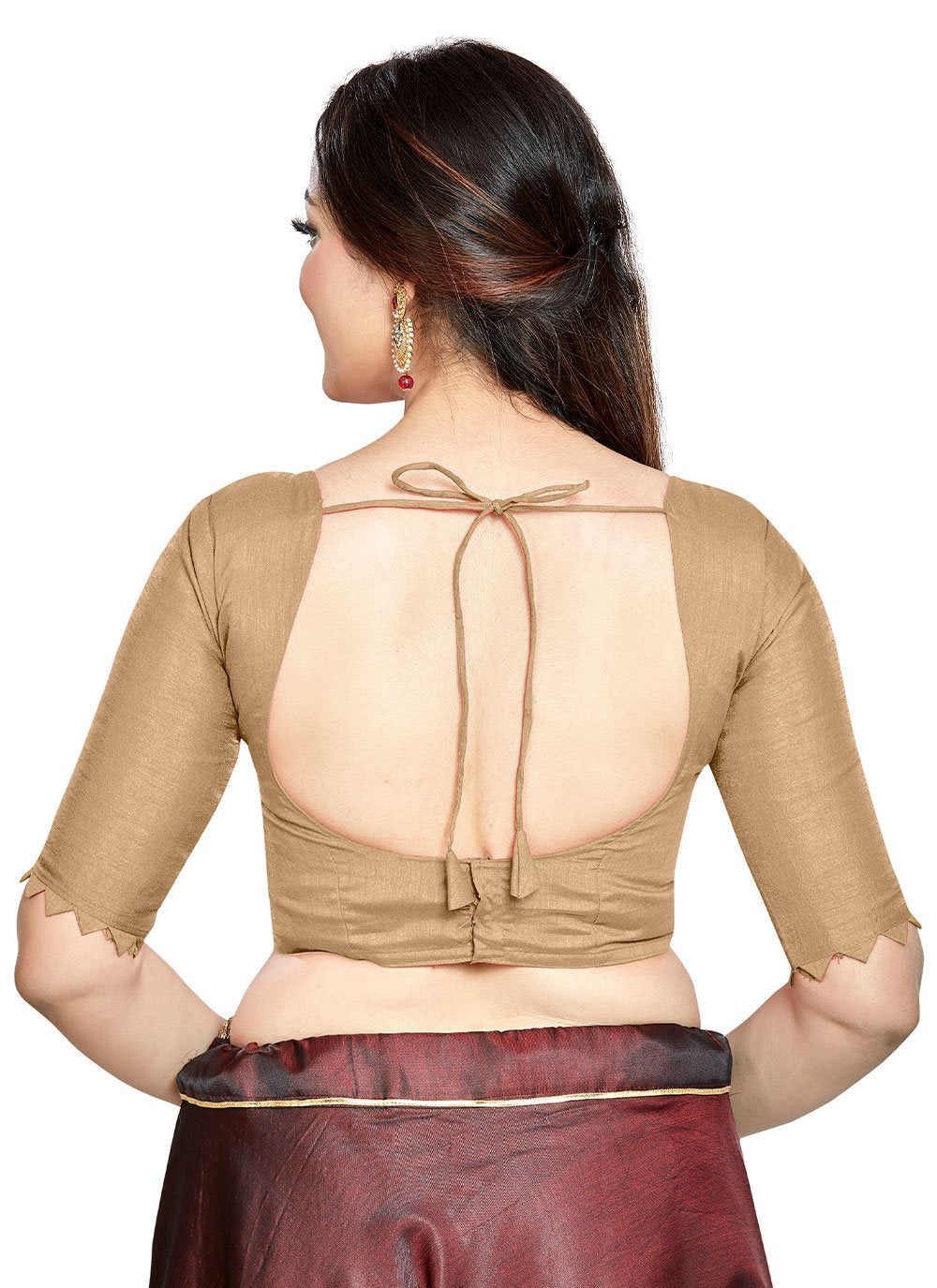 Designer Blouse Art Silk Beige Plain Blouse