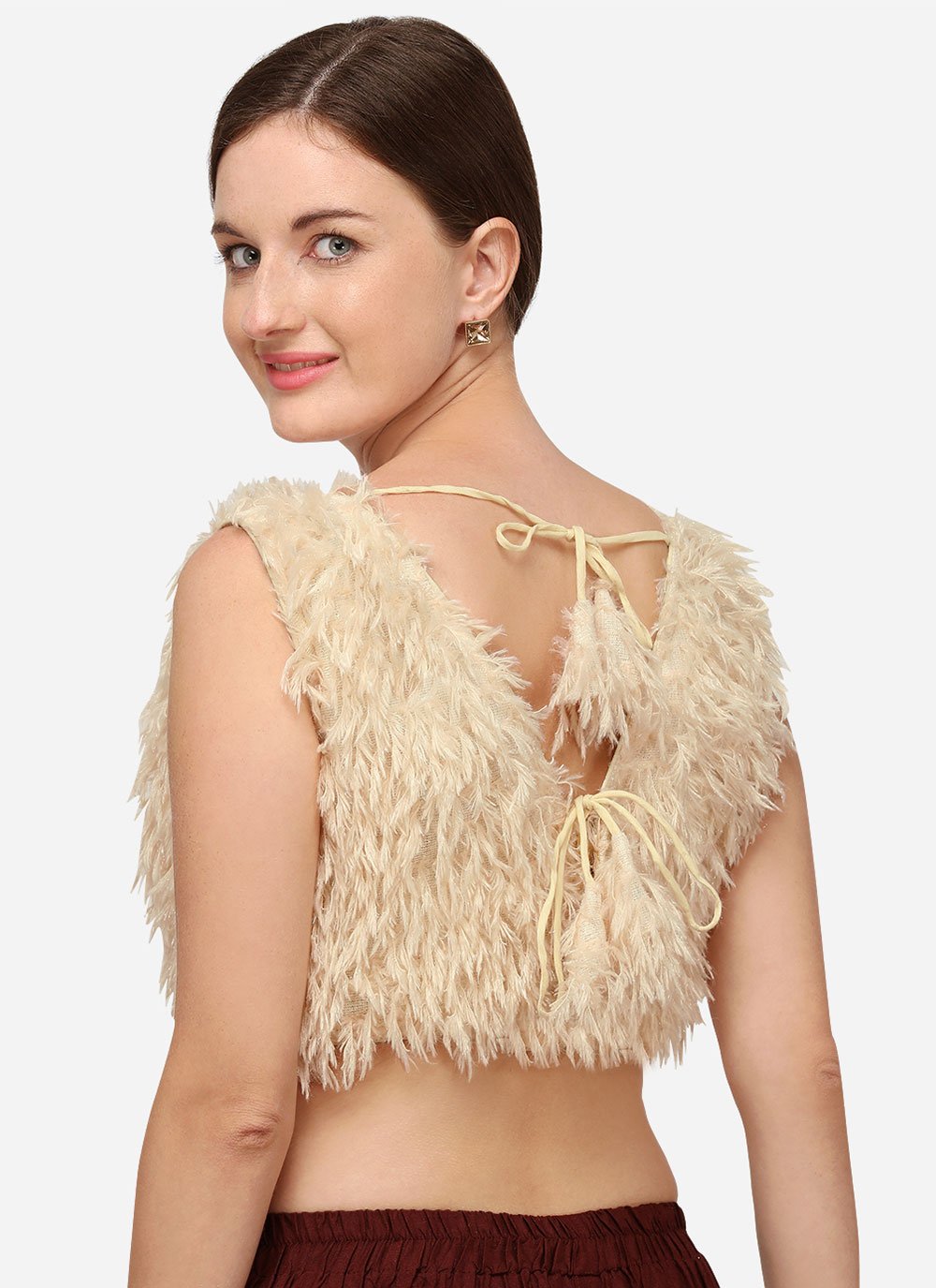 Blouse Silk Beige Plain Blouse