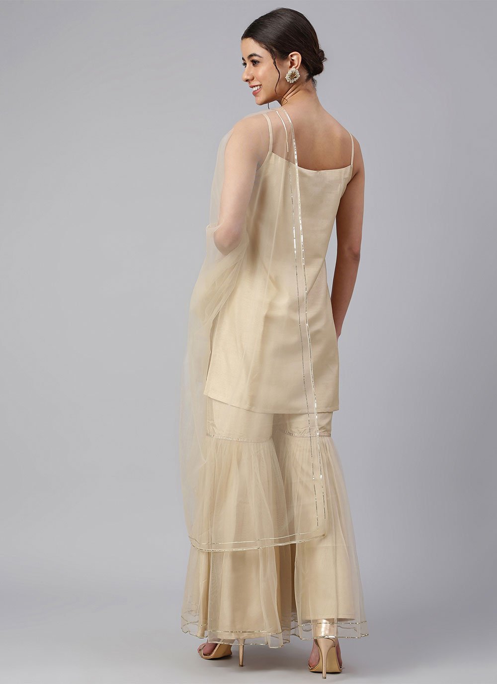 Salwar Suit Poly Silk Beige Sequins Salwar Kameez