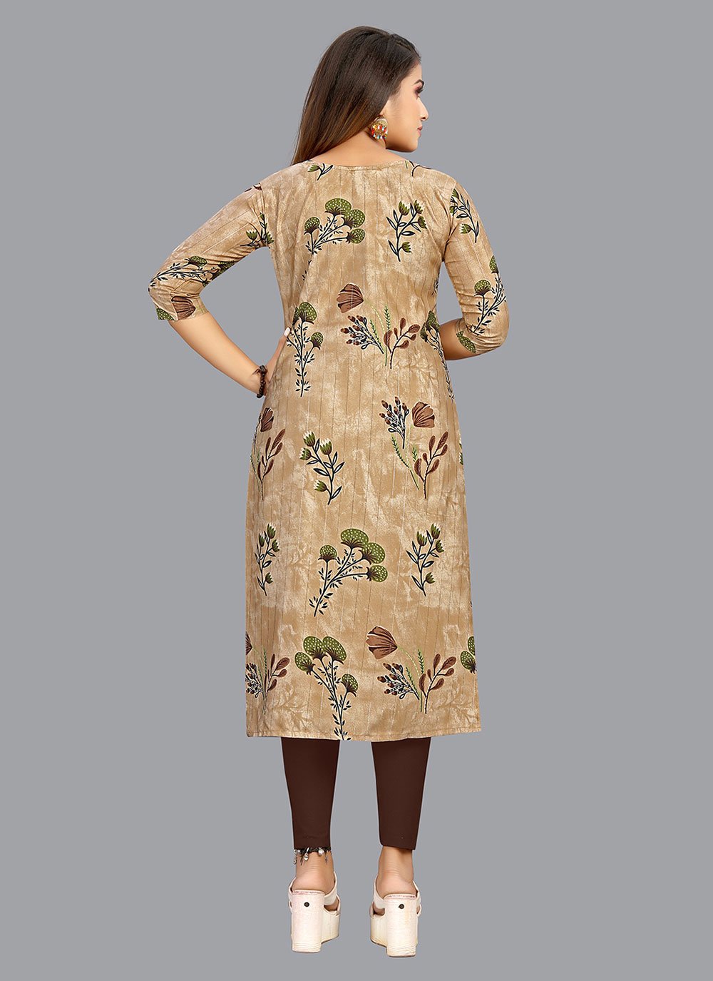 Casual Kurti Faux Crepe Beige Print Kurtis