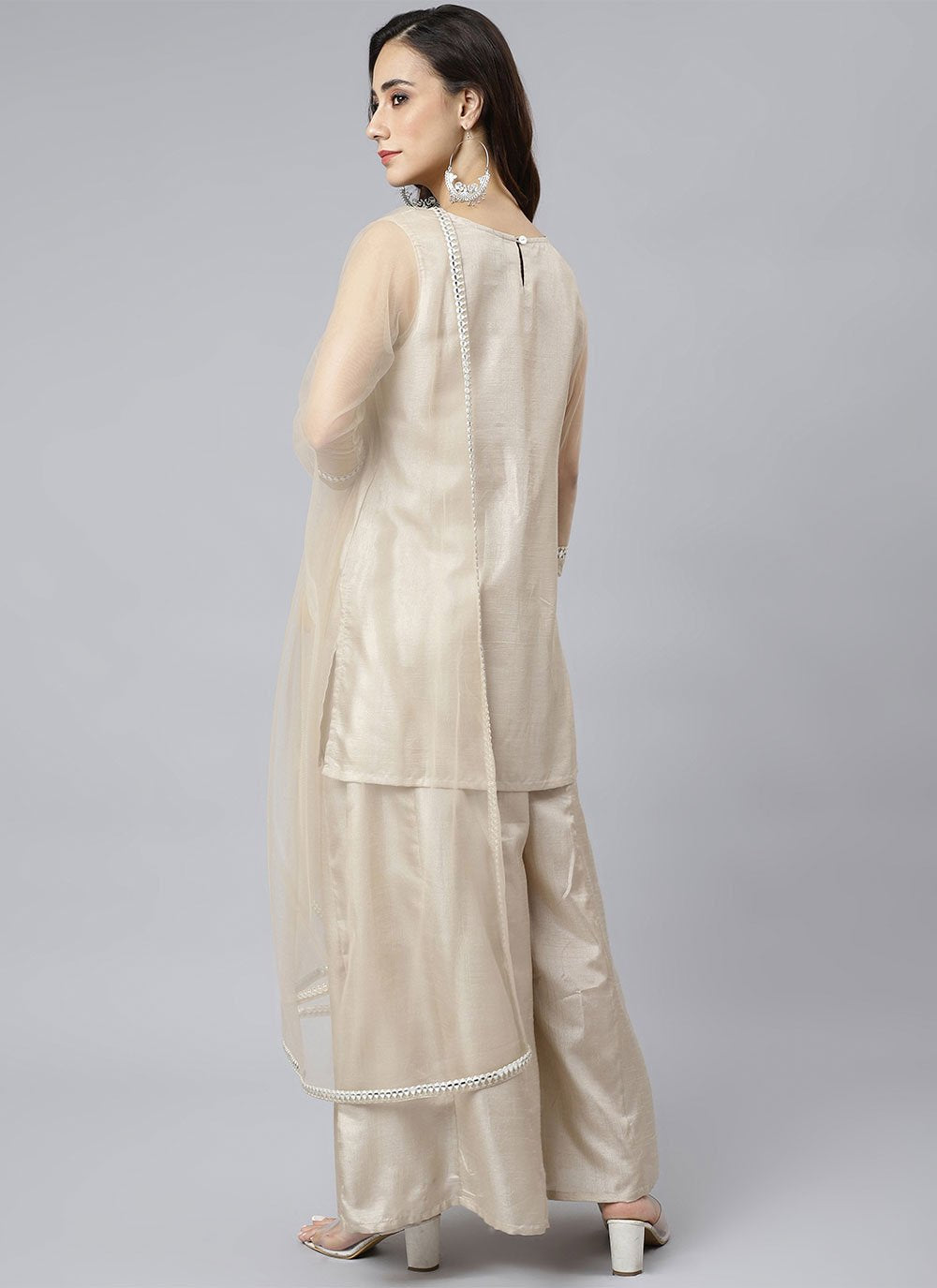 Salwar Suit Chinon Beige Embroidered Salwar Kameez