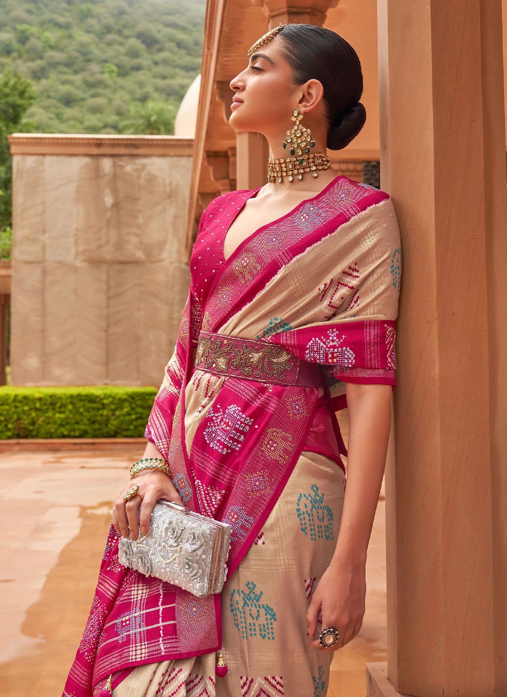 Contemporary Patola Silk Beige Weaving Saree