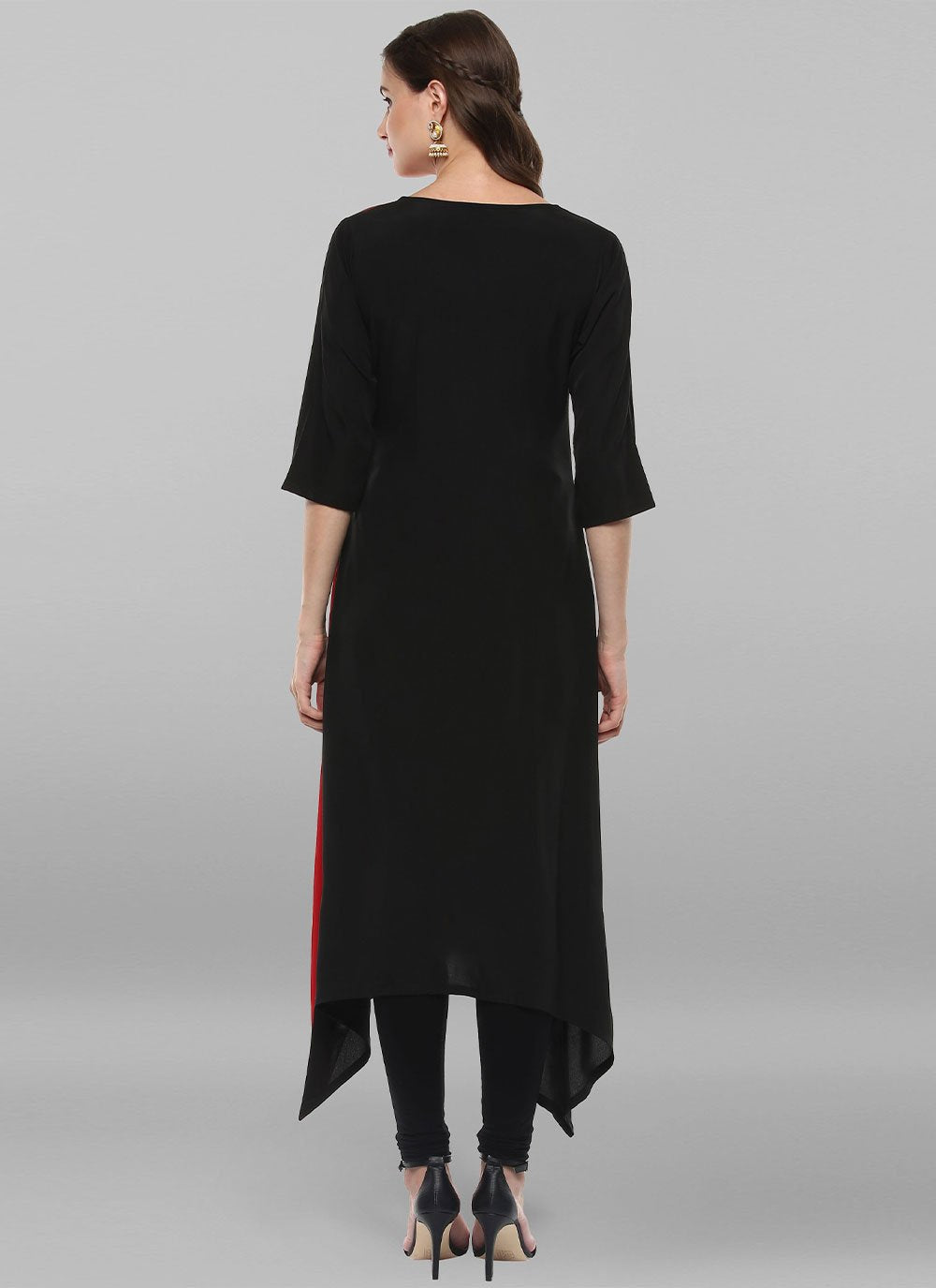 Designer Kurti Faux Crepe Black Red Plain Kurtis