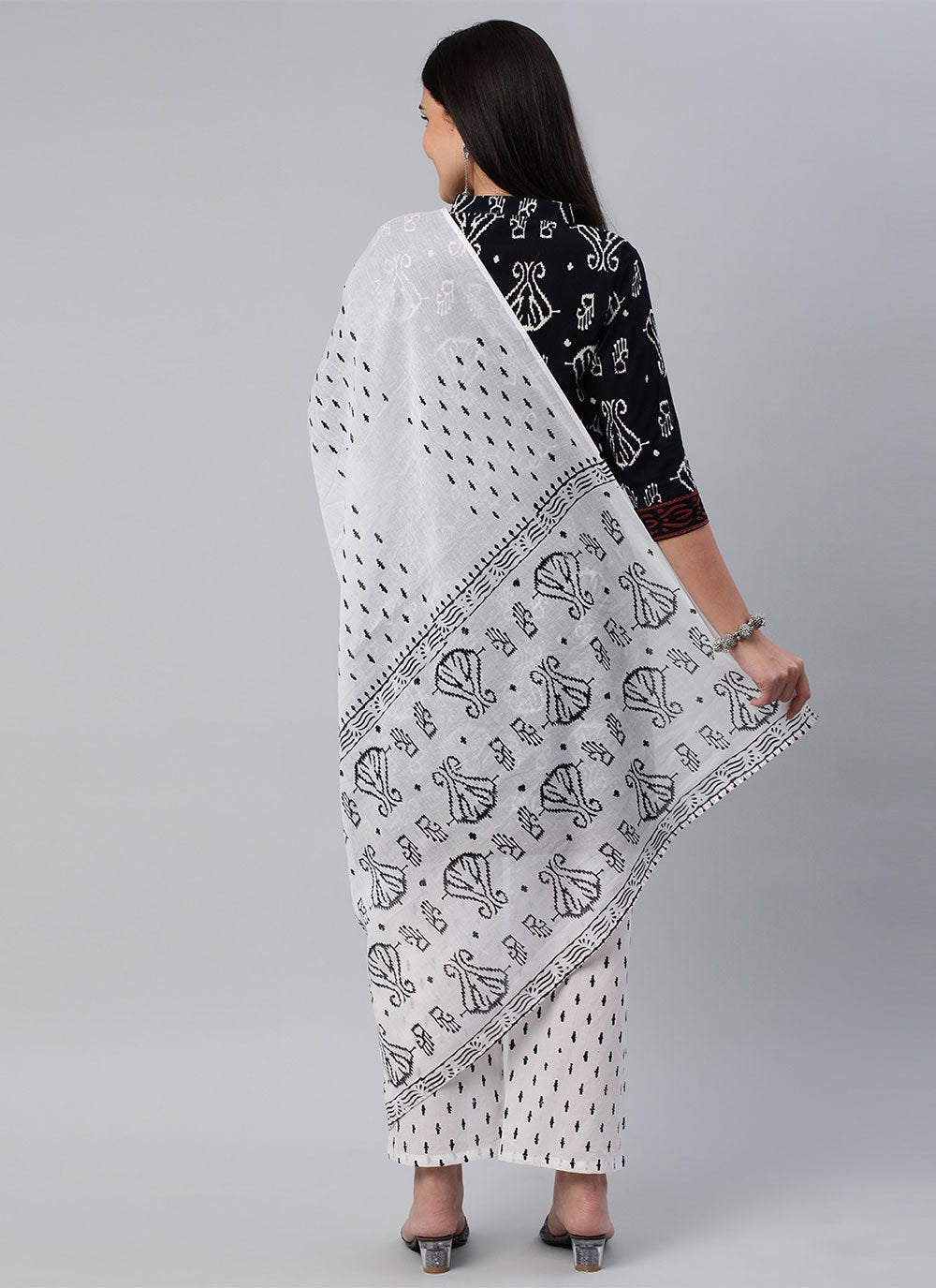 Salwar Suit Cotton Black White Block Print Salwar Kameez