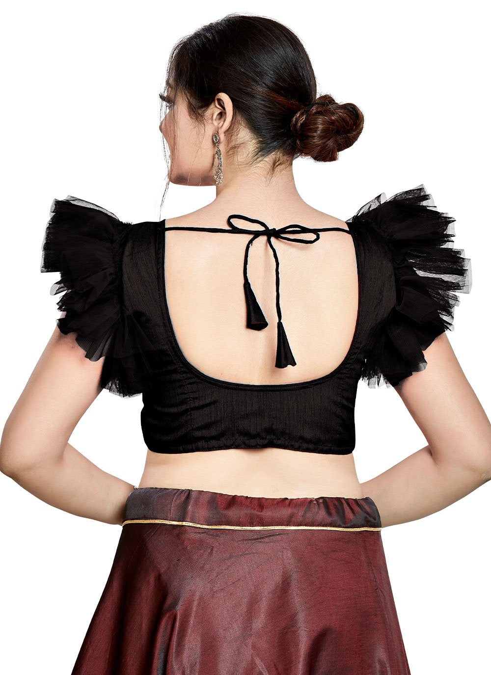 Blouse Art Silk Net Black Plain Blouse