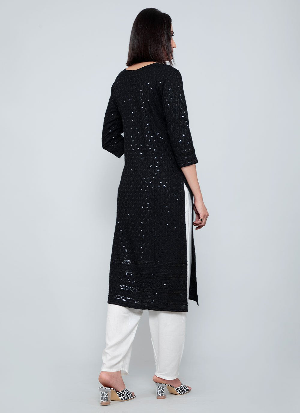 Party Wear Kurti Rayon Black Chikankari Work Kurtis