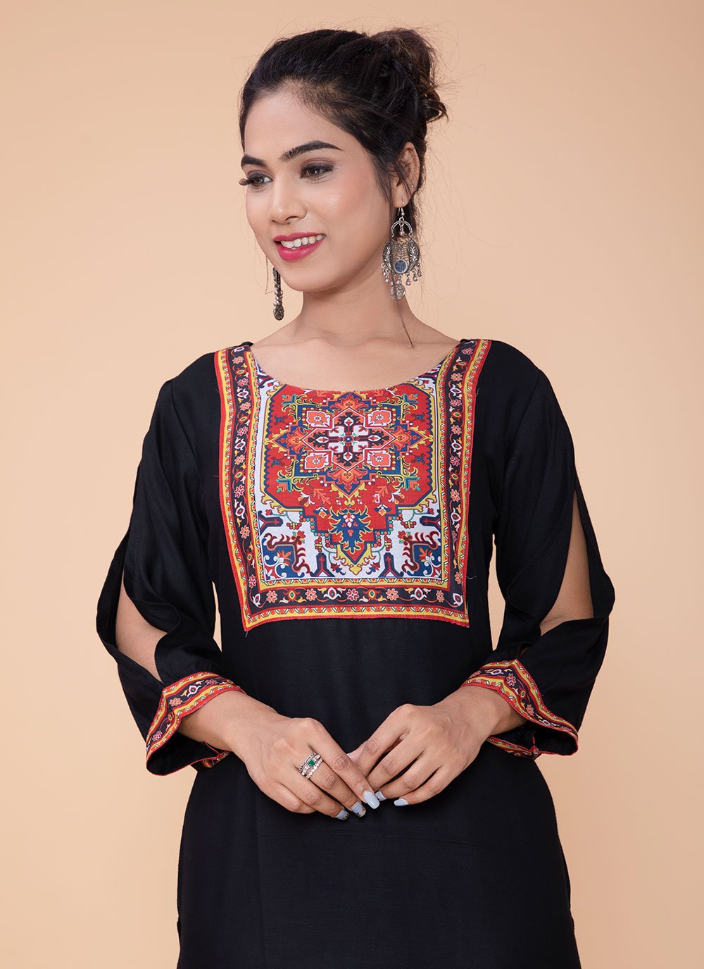 Casual Kurti Rayon Black Print Kurtis