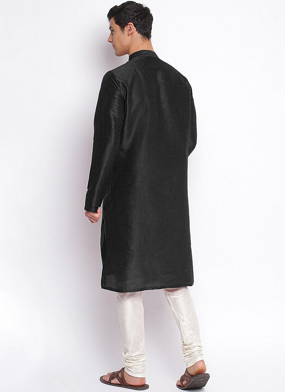 Kurta Pyjama Art Dupion Silk Black Embroidered Mens