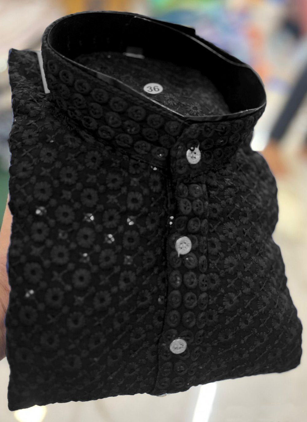 Kurta Pyjama Cotton Black Chikankari Work Mens
