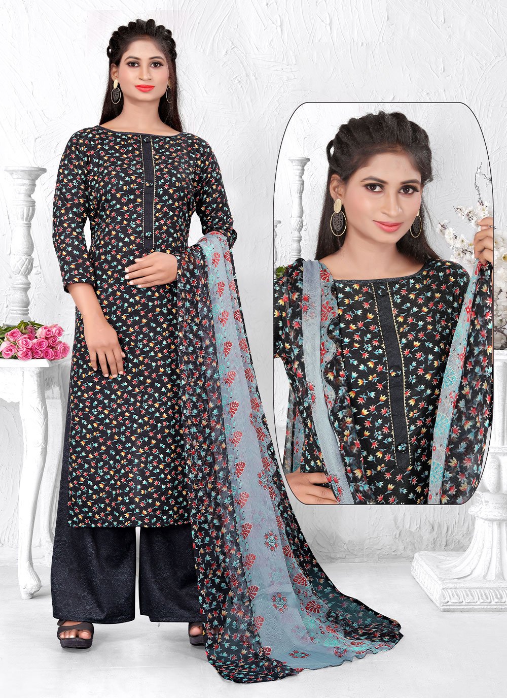 Salwar Suit Cotton Black Print Salwar Kameez