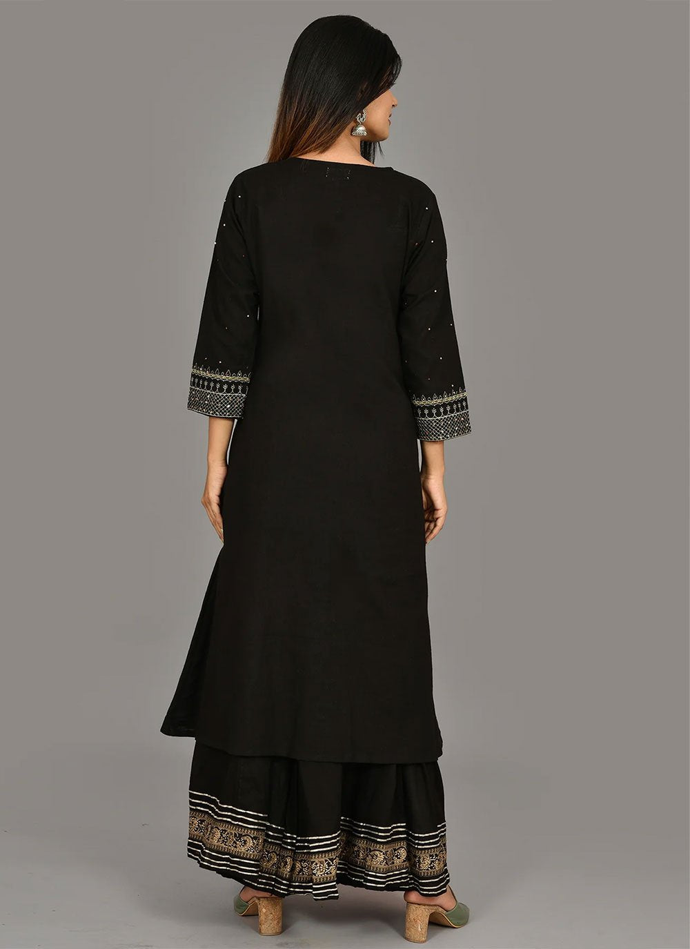 Palazzo Salwar Suit Cotton Black Print Salwar Kameez