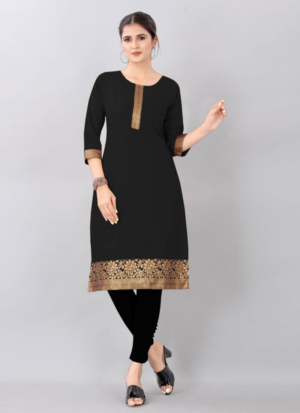 Party Wear Kurti Cotton Black Jacquard Work Kurtis
