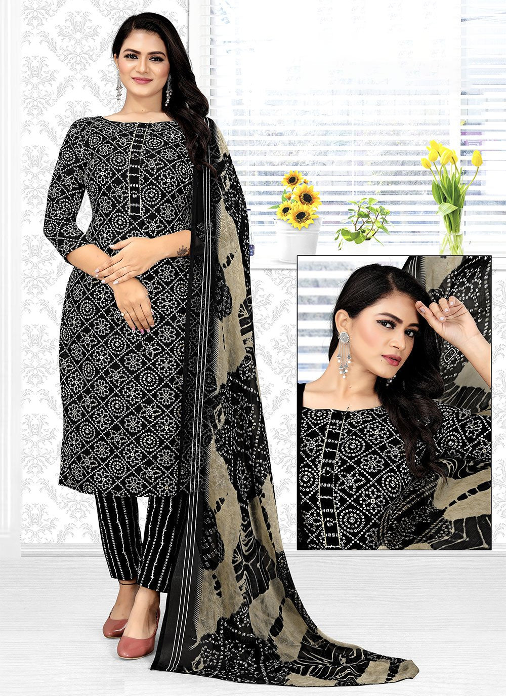 Salwar Suit Cotton Black Print Salwar Kameez