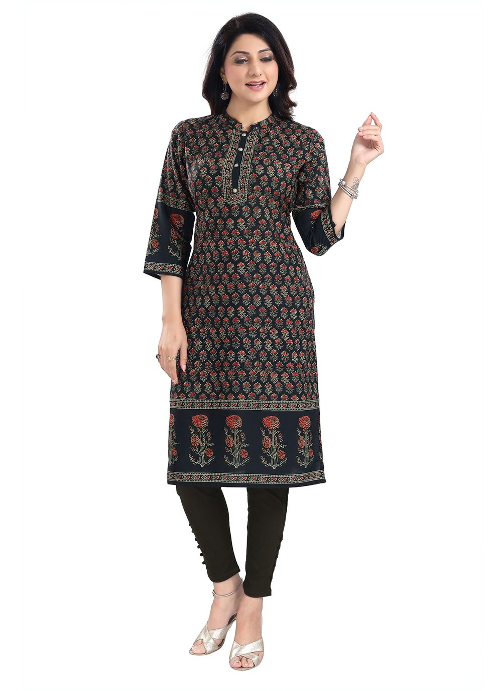 Designer Kurti Blended Cotton Black Digital Print Kurtis