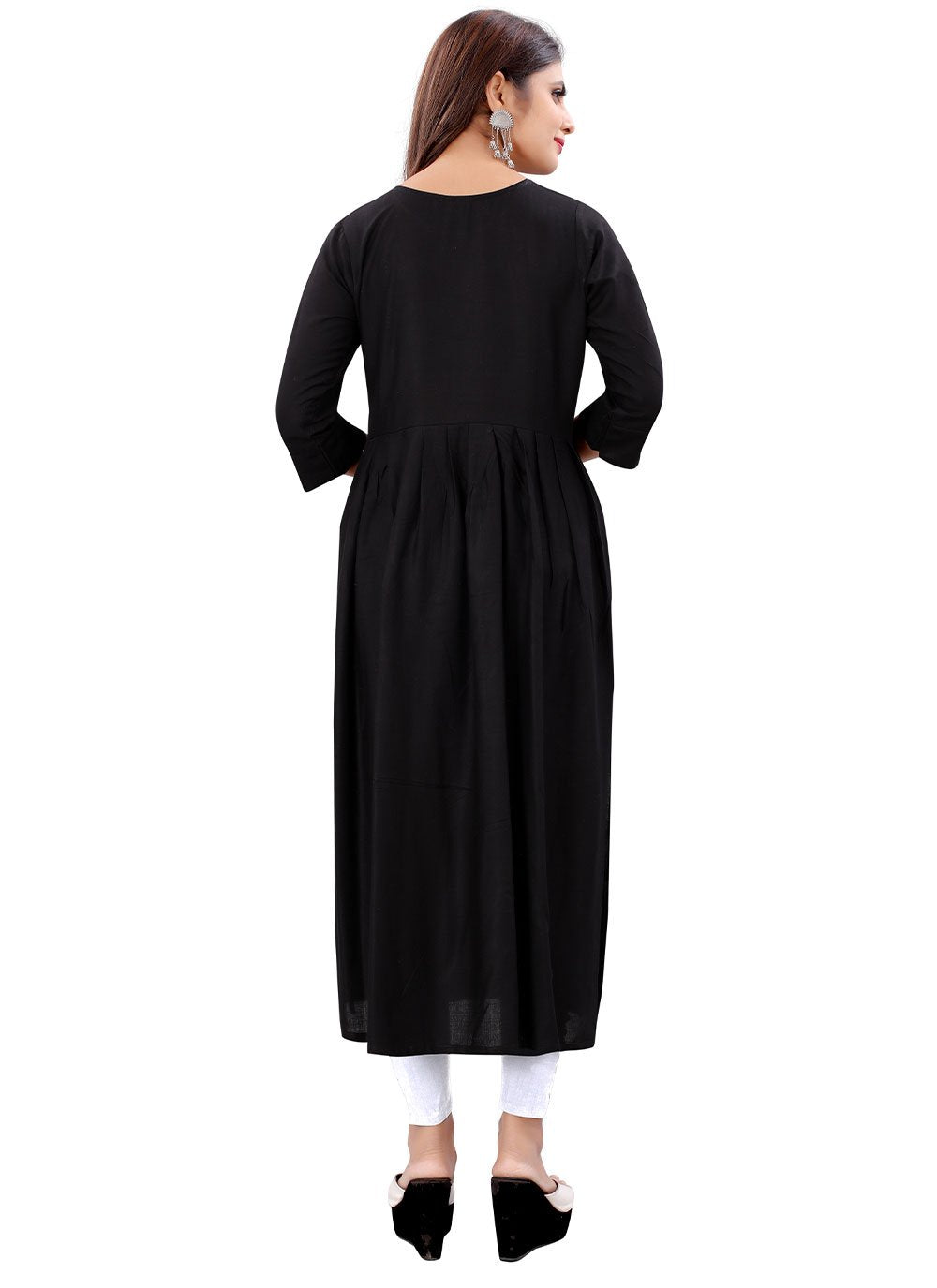 Casual Kurti Rayon Black Embroidered Kurtis