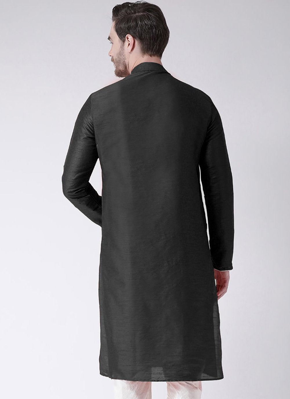 Angrakha Art Dupion Silk Black Embroidered Mens