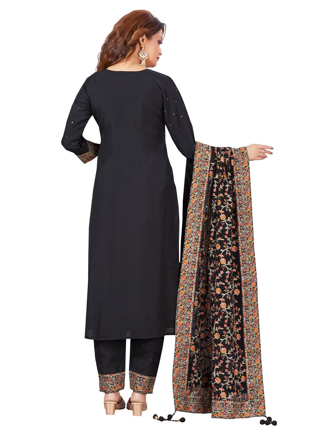 Salwar Suit Chanderi Black Embroidered Salwar Kameez