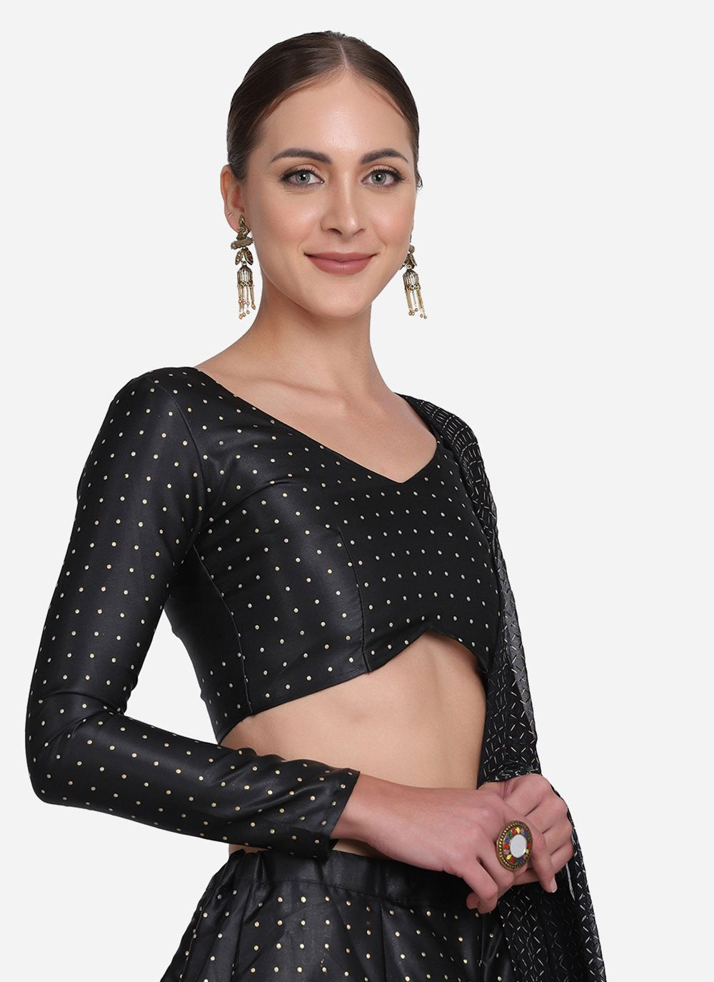 Lehenga Choli Tafeta Silk Black Foil Print Lehenga Choli