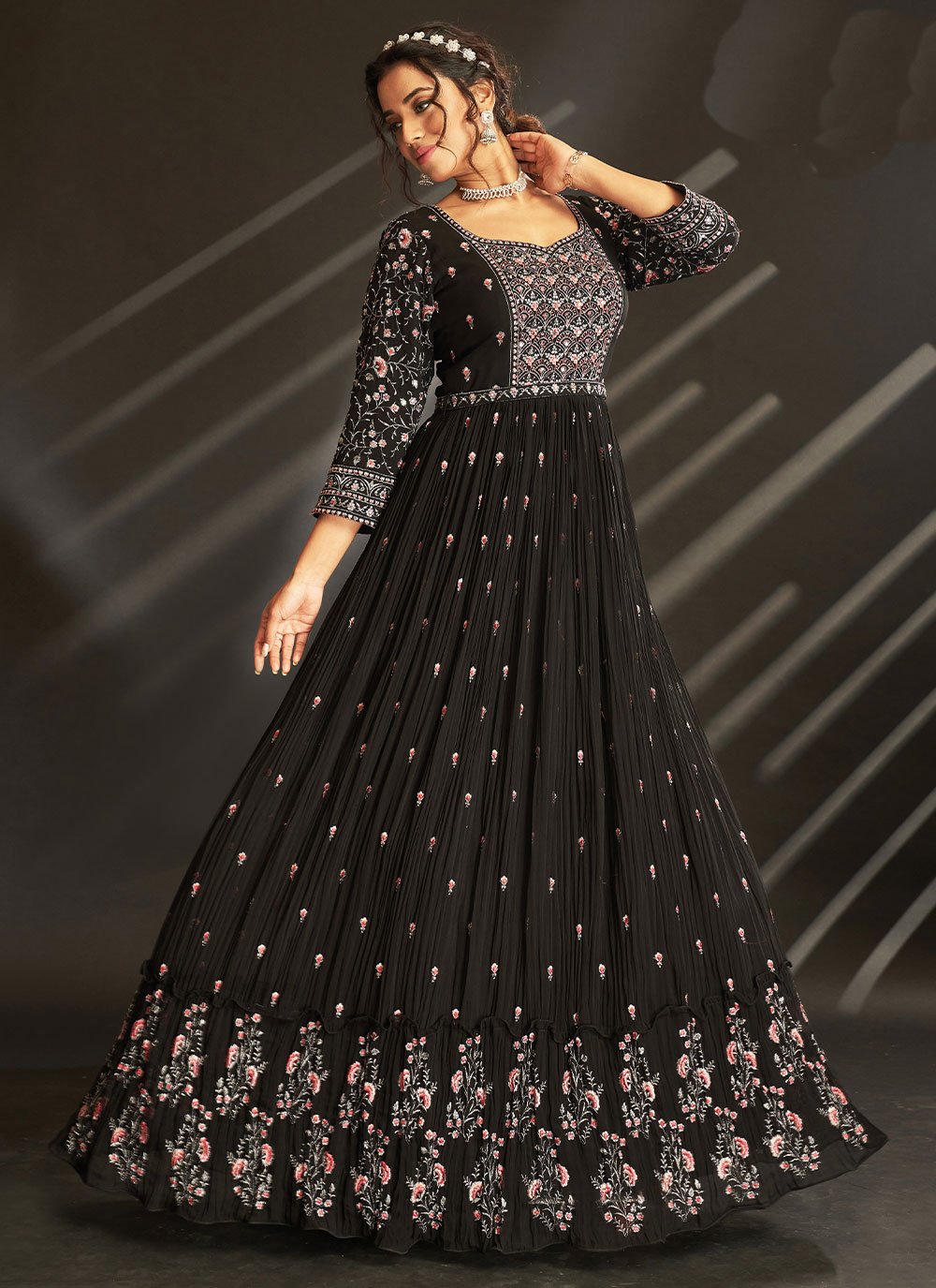 Salwar Suit Georgette Black Embroidered Salwar Kameez