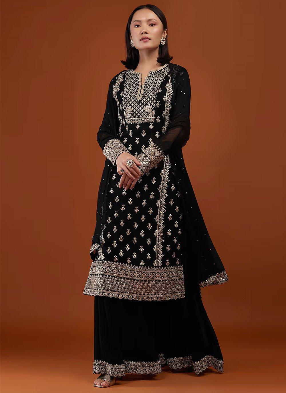 Floor Lenght Salwar Suit Georgette Black Embroidered Salwar Kameez