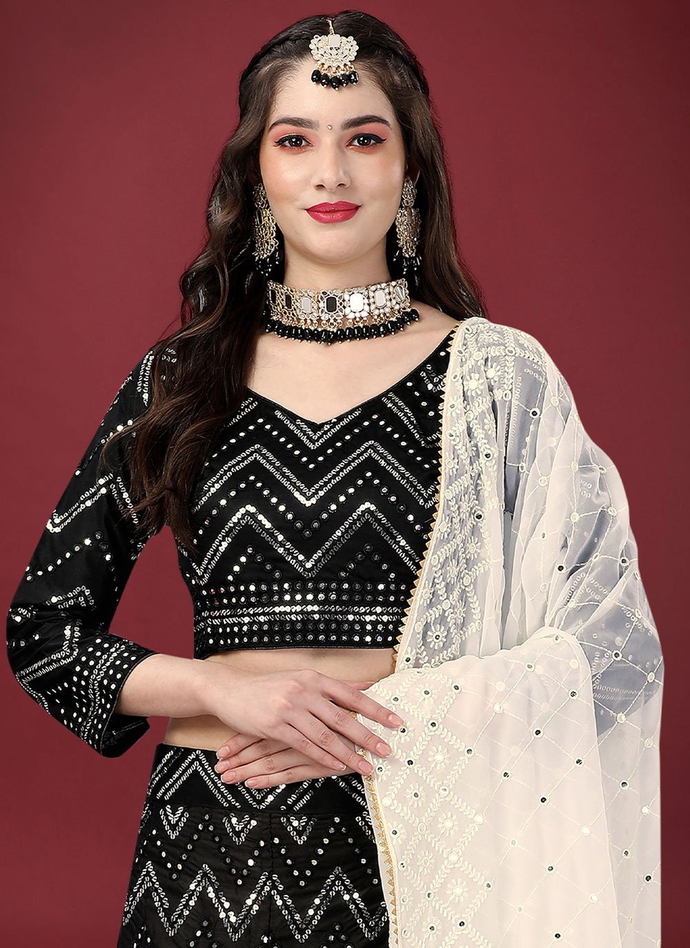 Lehenga Choli Satin Silk Black Digital Print Lehenga Choli