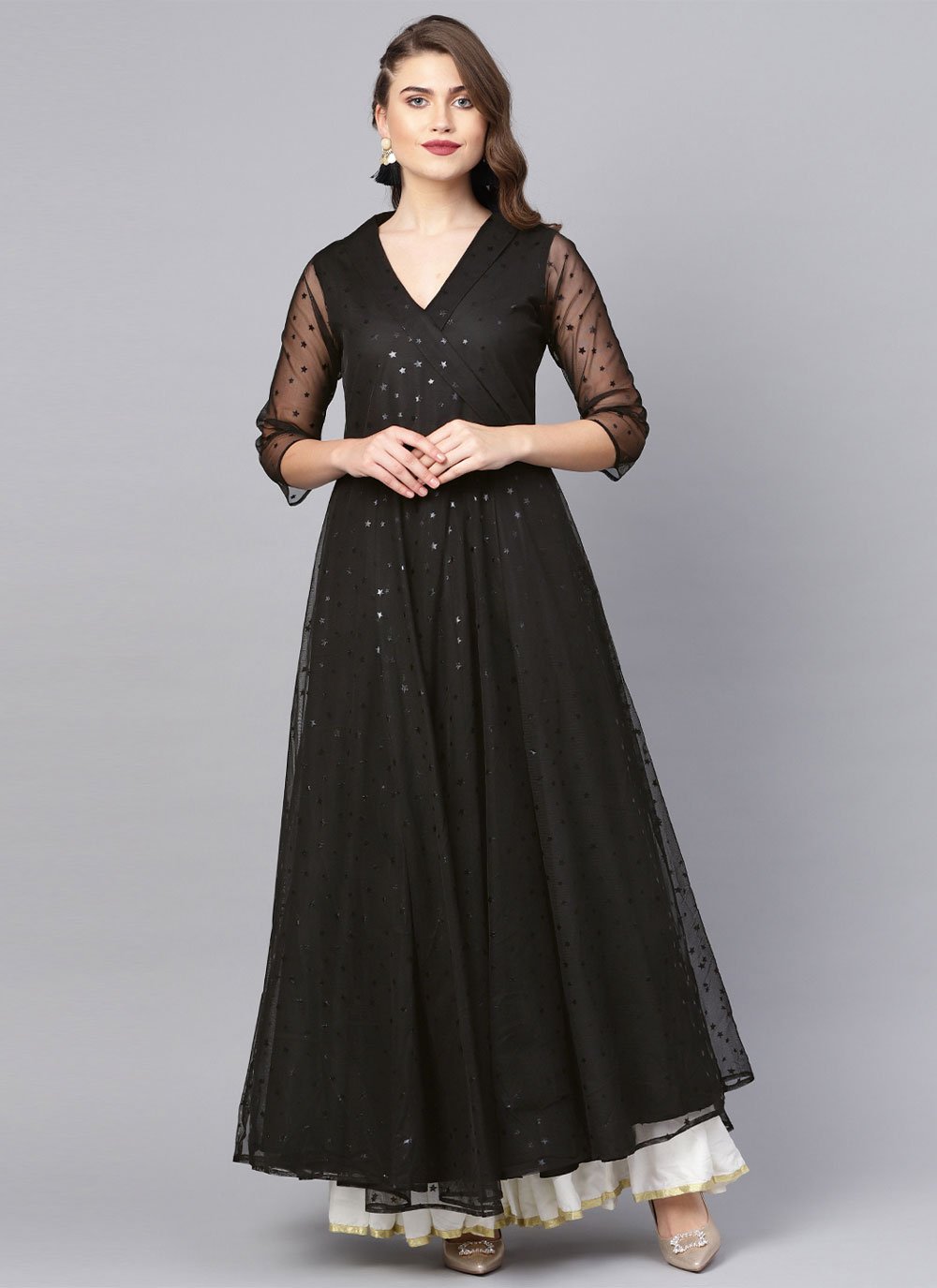 Net Kurti Design For Girl Party Wear Kurti Net Black Print Kurtis