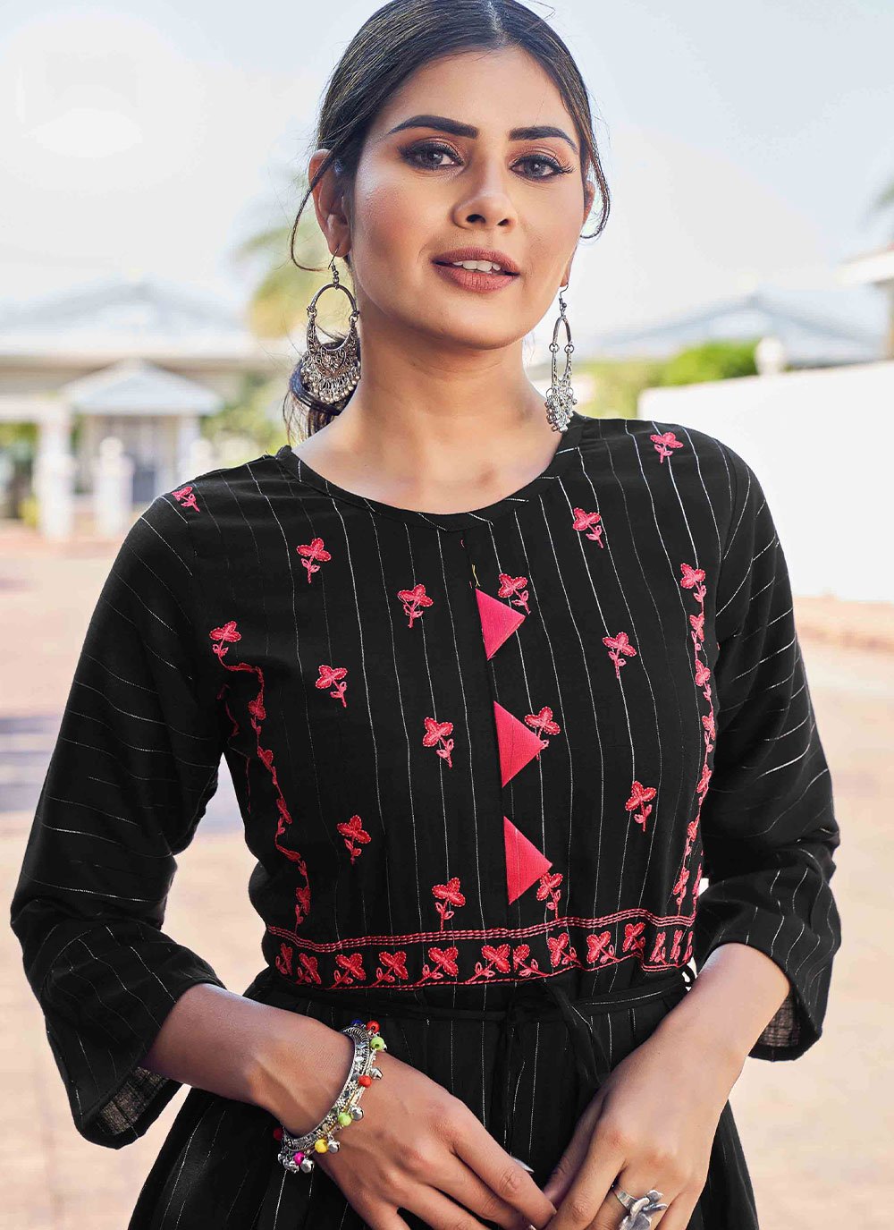 Designer Kurti Rayon Black Embroidered Kurtis