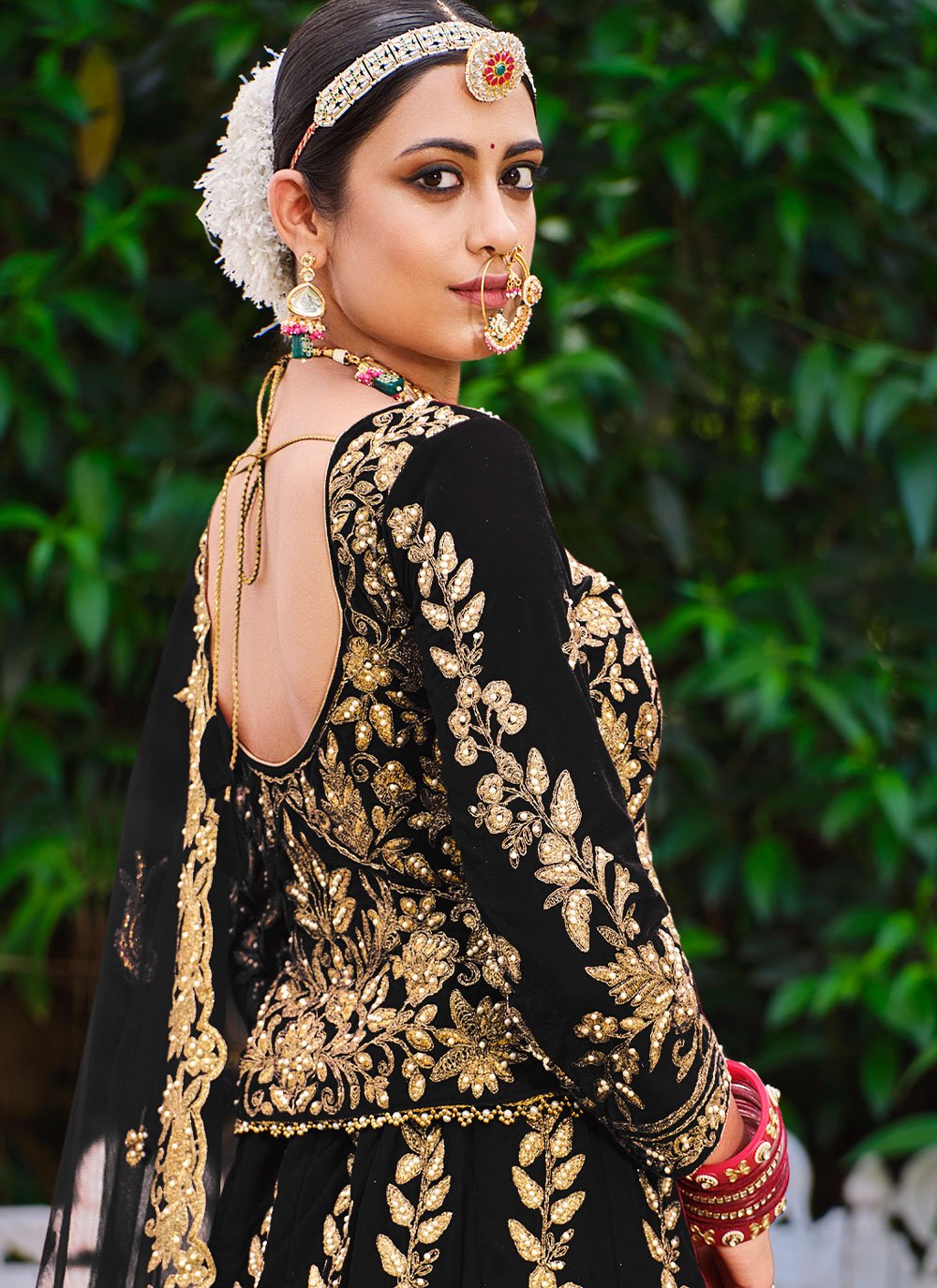 Lehenga Choli Velvet Black Dori Work Lehenga Choli