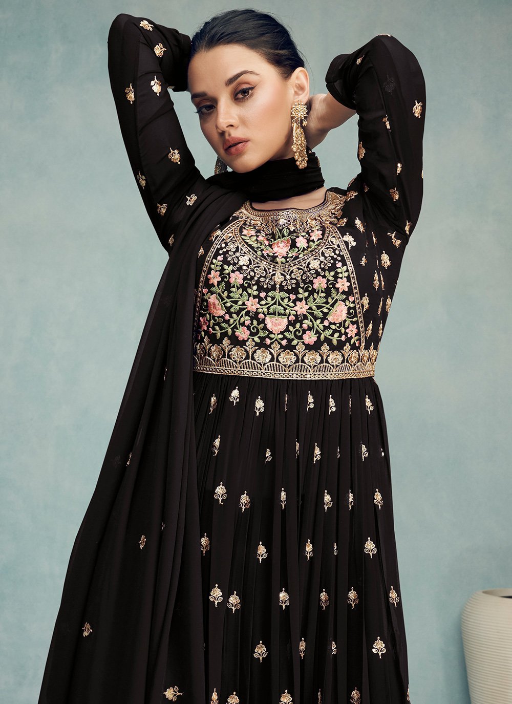 Salwar Suit Georgette Black Embroidered Salwar Kameez