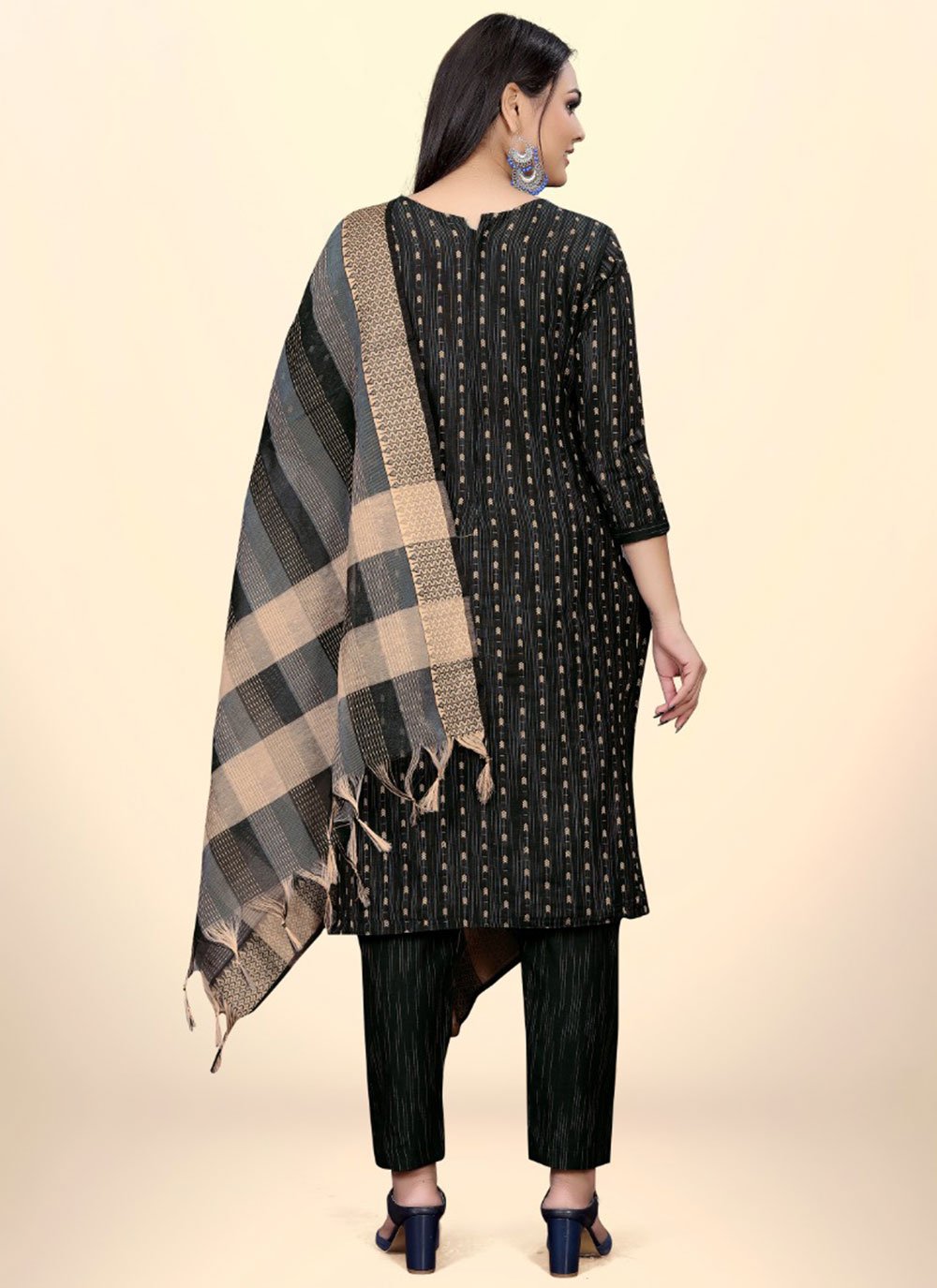 Salwar Suit Cotton Black Embroidered Salwar Kameez