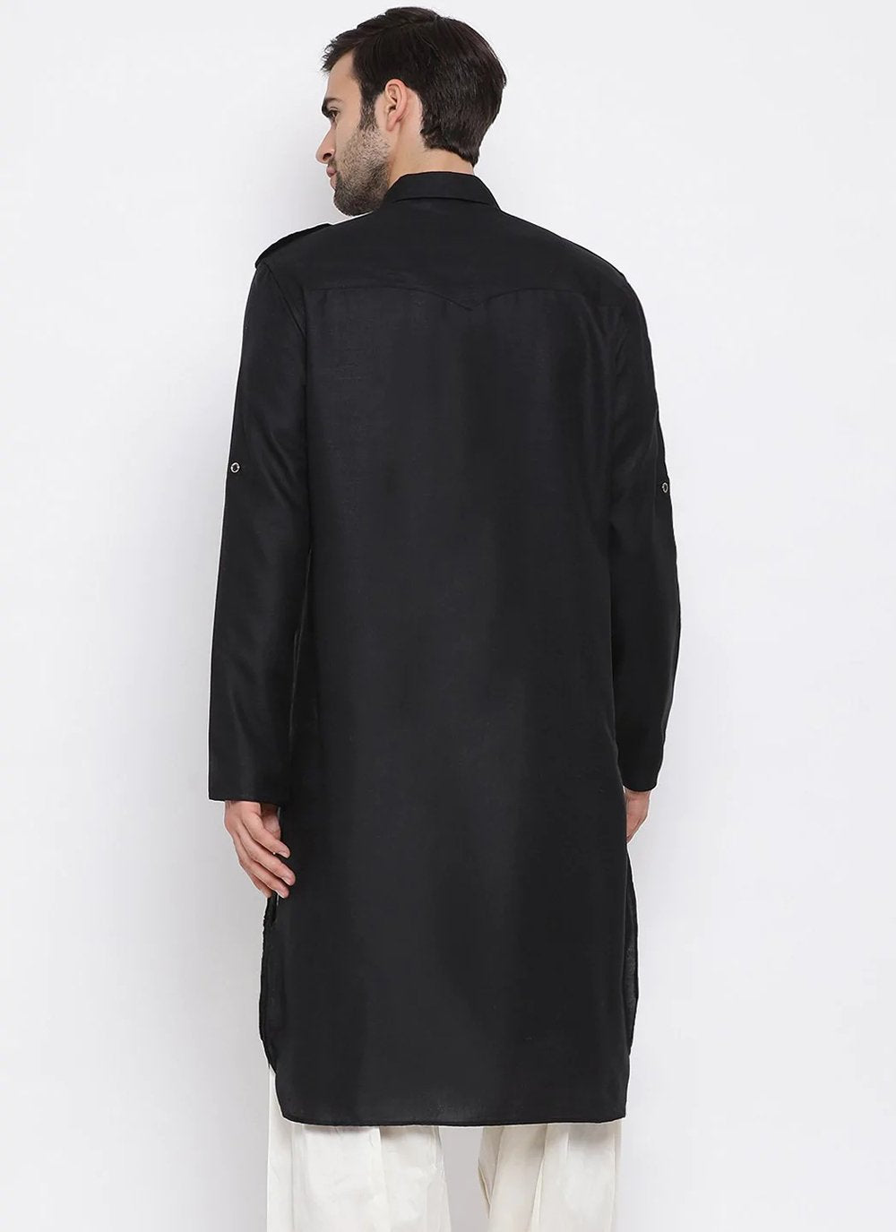 Kurta Pyjama Cotton Black Plain Mens