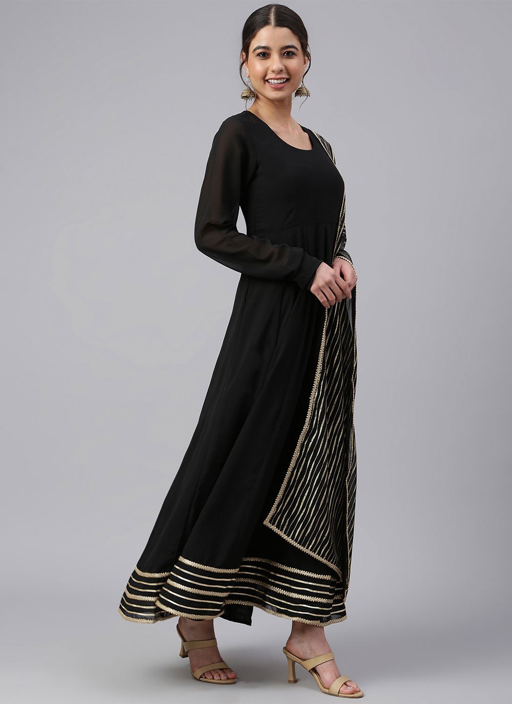 Anarkali Suit Georgette Black Plain Salwar Kameez