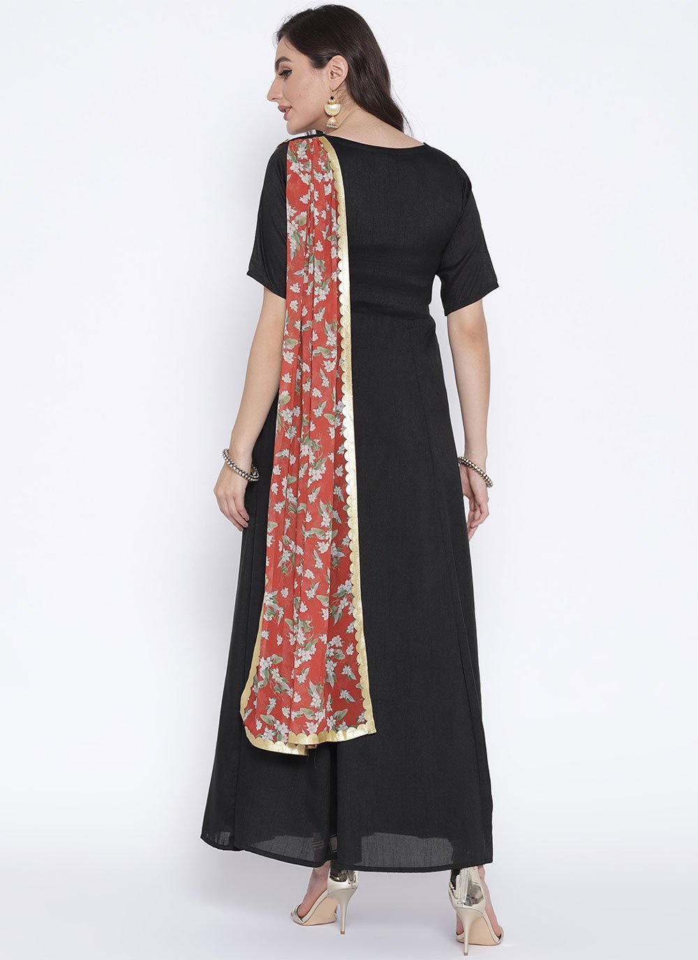 Designer Kurti Poly Silk Black Plain Kurtis