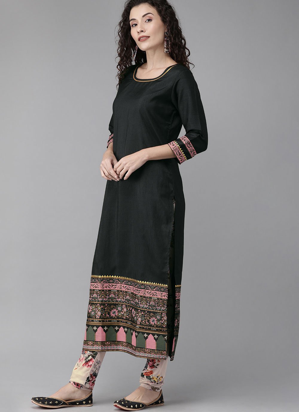 Salwar Suit Poly Silk Black Print Salwar Kameez