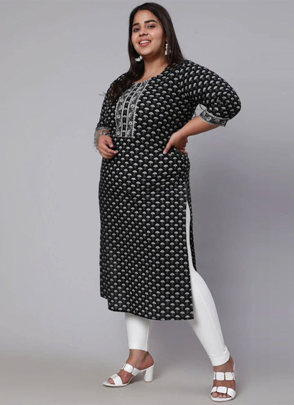 Casual Kurti Cotton Black Print Kurtis