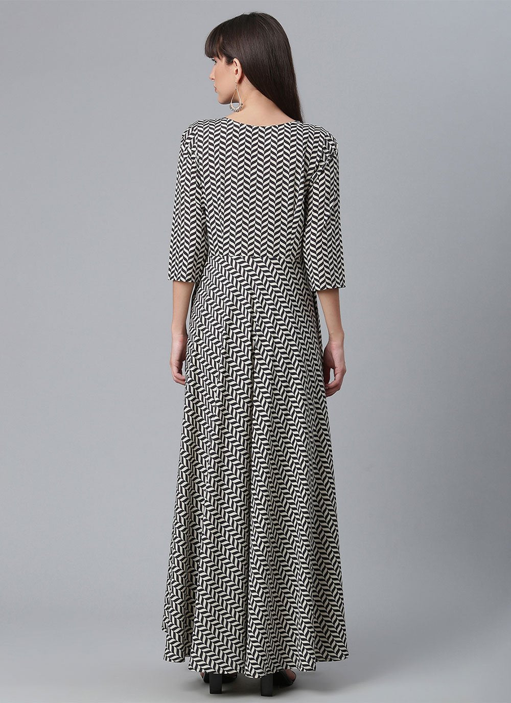 Floor Length Kurti Crepe Silk Black Print Kurtis