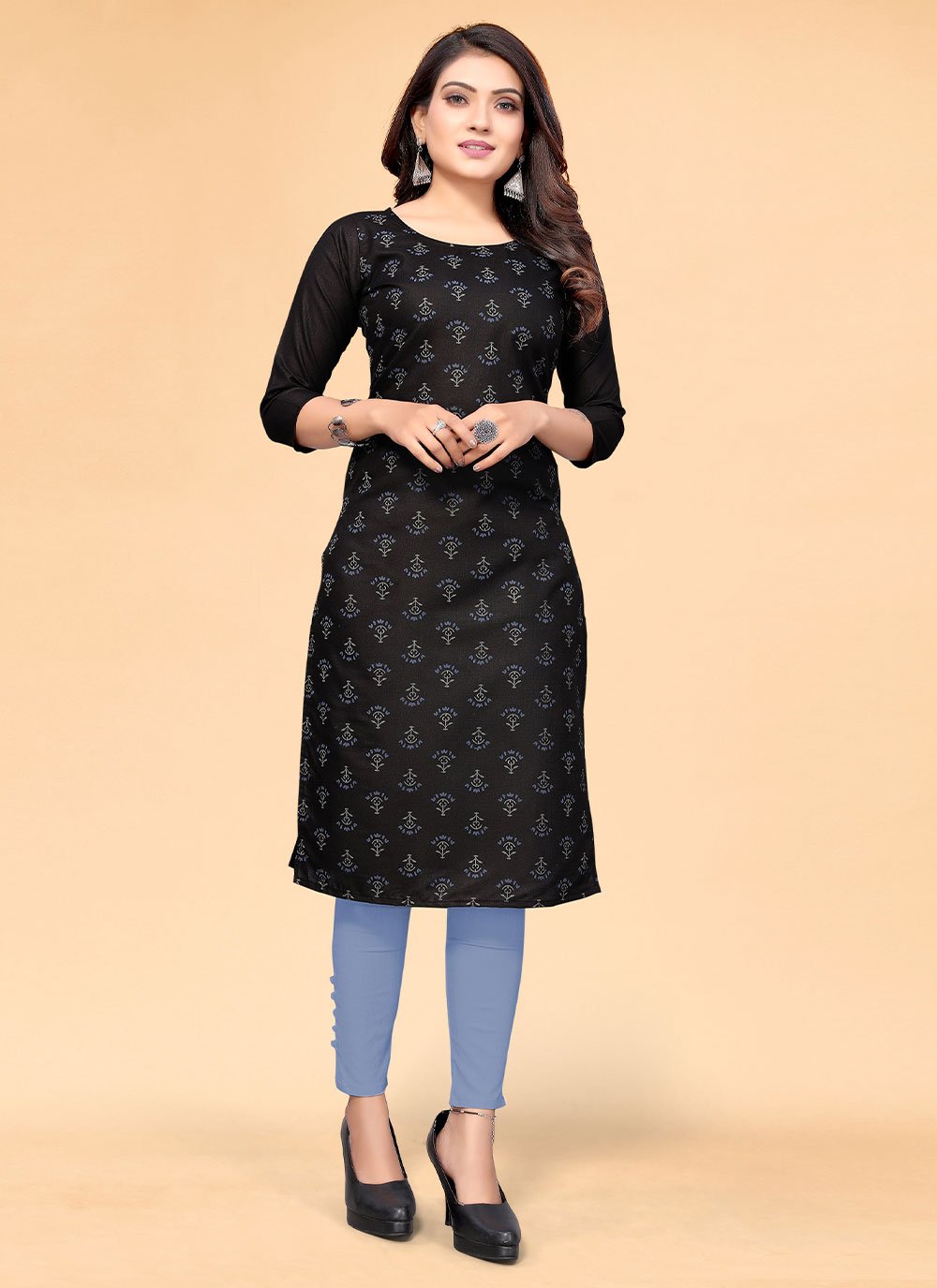 Casual Kurti Cotton Black Print Kurtis