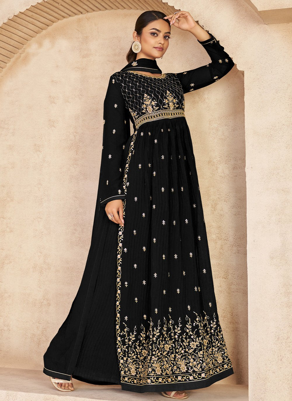 Salwar Suit Faux Georgette Black Embroidered Salwar Kameez