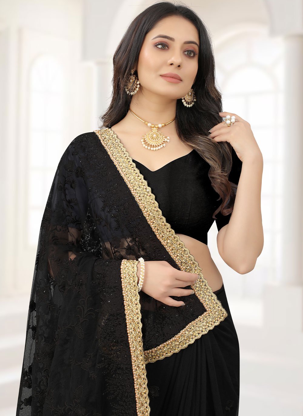 Trendy Saree Net Black Embroidered Saree