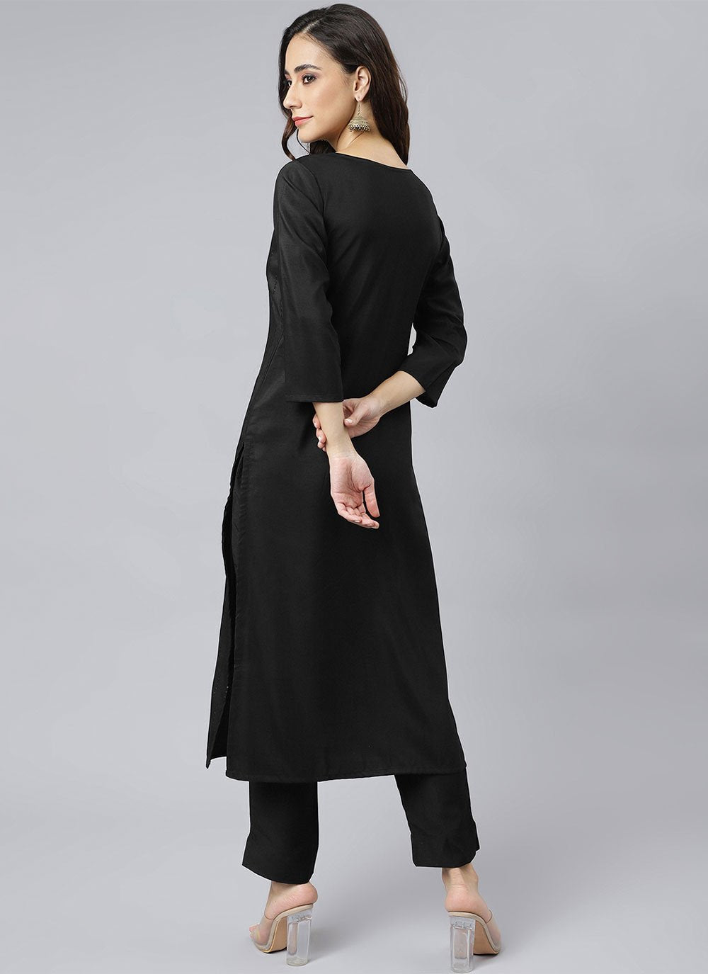 Salwar Suit Poly Silk Black Embroidered Salwar Kameez