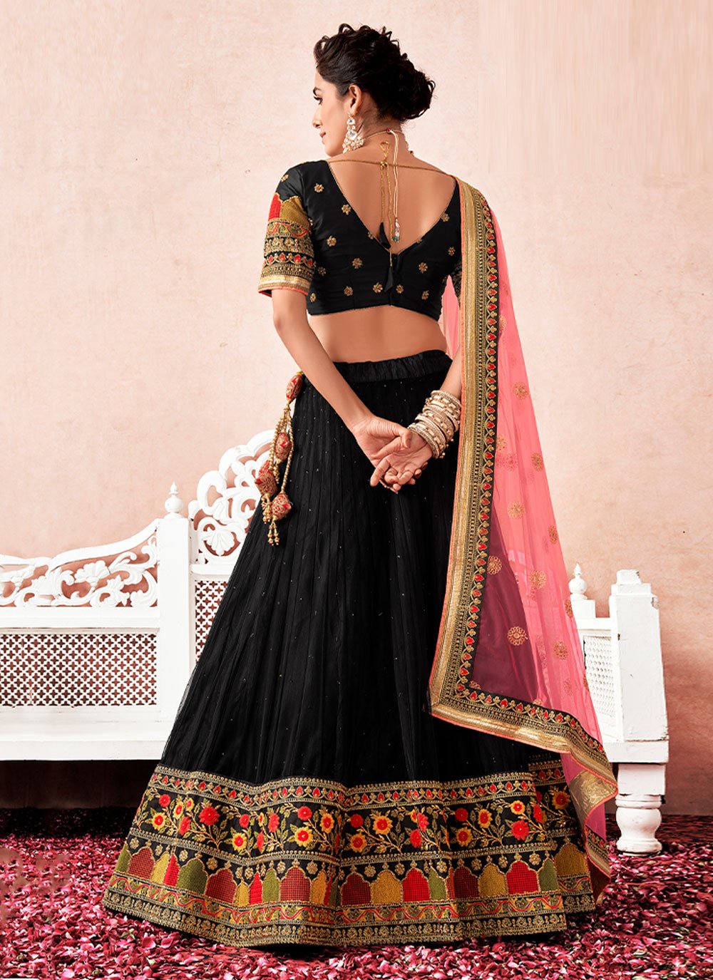 Lehenga Choli Net Black Embroidered Lehenga Choli