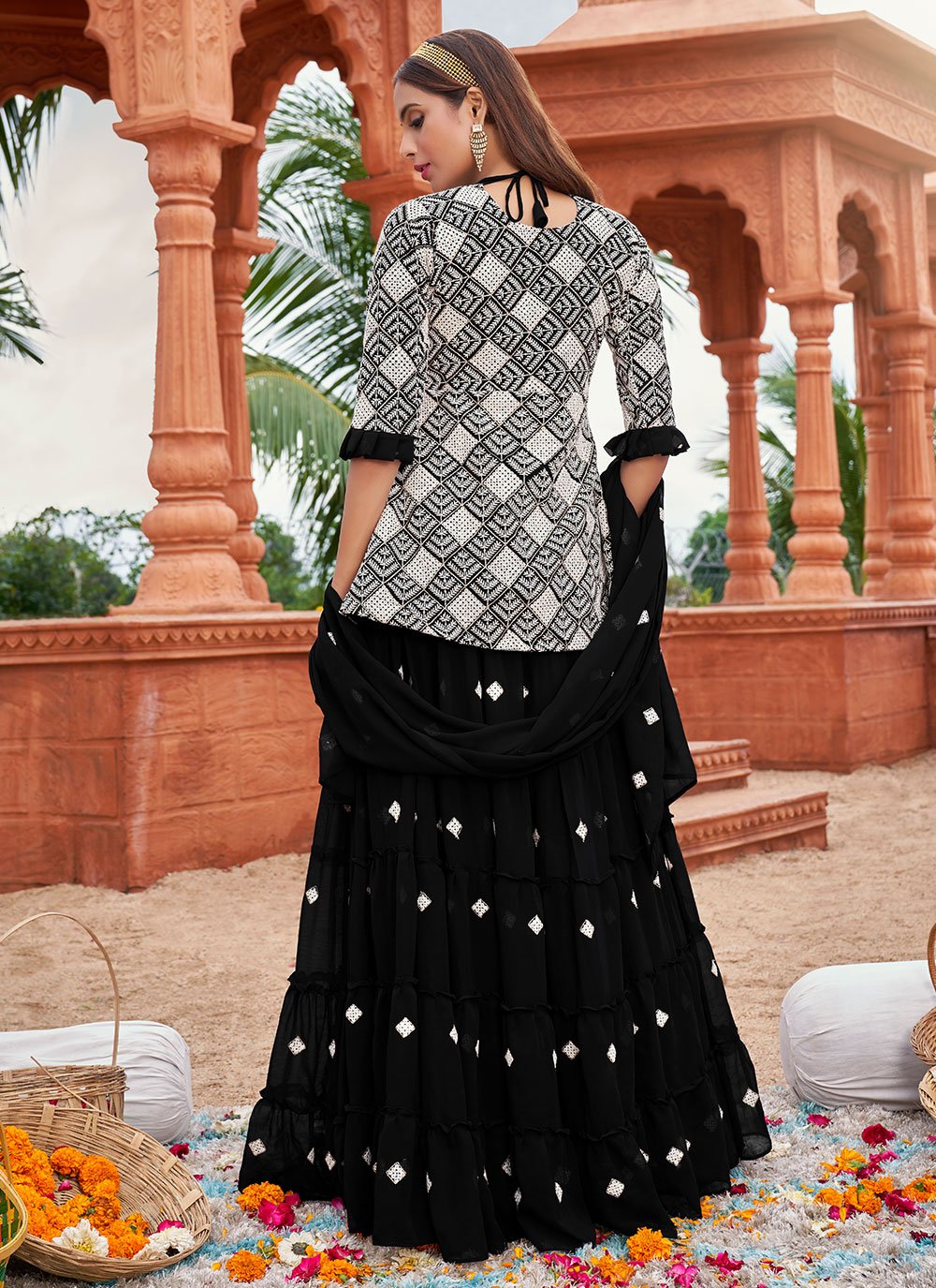Lehenga Choli Cotton Georgette Black Booti Lehenga Choli