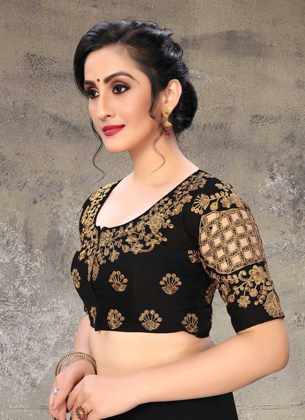 Designer Blouse Silk Black Embroidered Blouse